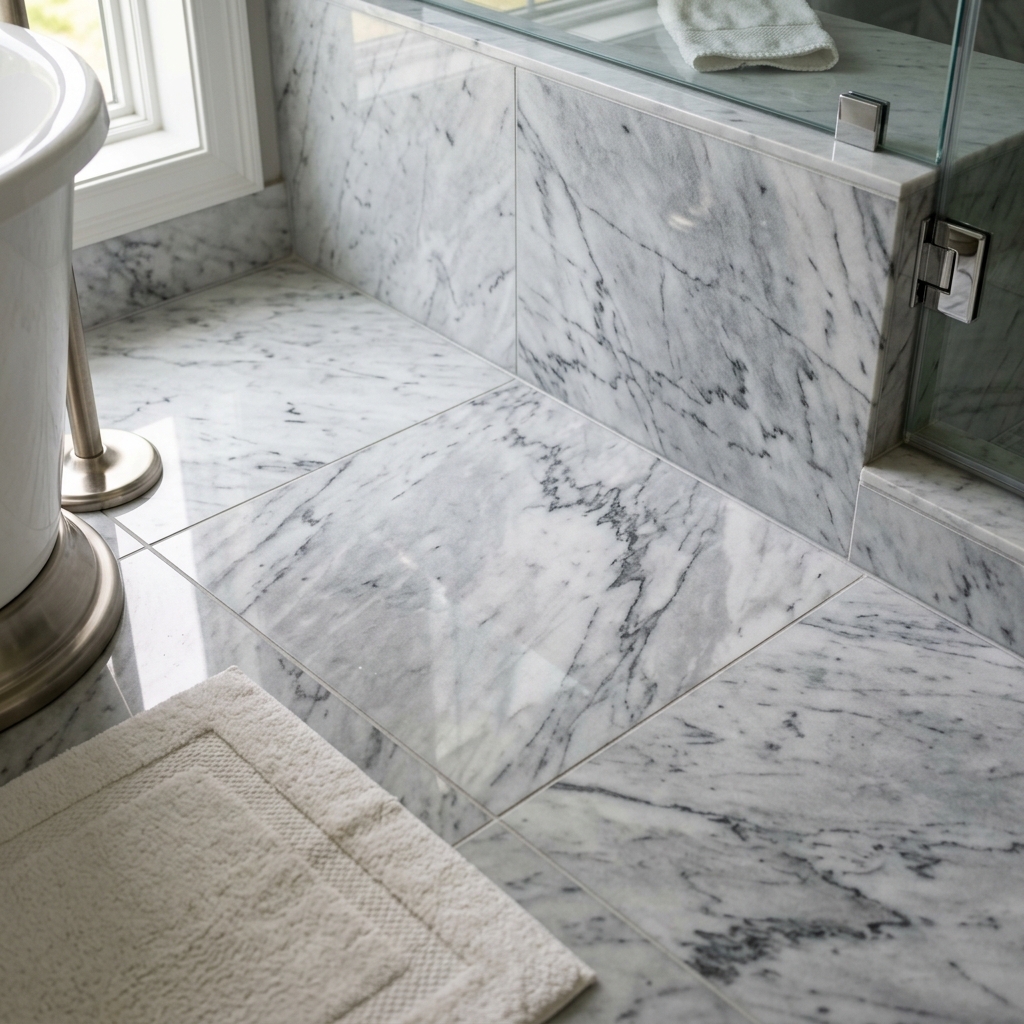 pH-balanced penetrating sealer applied to natural stone travertine floor tiles
